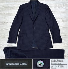 2015 3995 Ermenegildo Zegna Navy Blue Grid-Check Milano-Cut Suit, 40R 38R 50R
