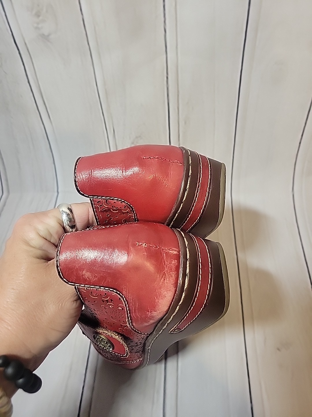 L'ARTISTE BY SPRING STEP Mamata Mary Jane Wedge Shoes Hook Loop EU40 US 9 Red