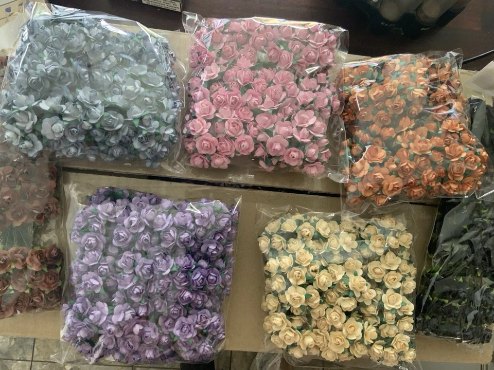 2016 piezas morera papel rosas/flores 14 colores/flores 1,5 cm - lote de trabajo Foto 2 de 2