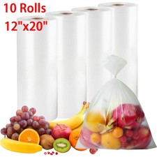 10 Rolls Clear Plastic Produce Bags on Roll 12x20 Kitchen Food Storage 350/Roll