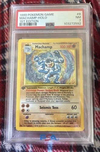 Pokémon TCG Machamp Holo 1st Edition Base Set #8/102 Holo Rare PSA 7