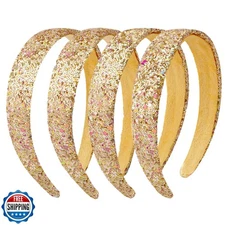 Tihebax Headbands for Girls Women Glitter Gold Headband Sparkly Headband Hair