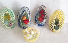 Cute Set of 5 Vintage Hand Crochet Lace Easter Egg Basket Decor