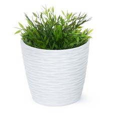 PLASTIC MODERN PLANT FLOWER POT DECORATIVE WAVE IN/OUTDOOR 18CM WHITE DECOR