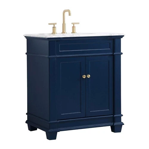 Elegant Decor Wesley 30" Steel and Solid Wood Single Bathroom Vanity Set in Blue - Picture 1 of 8