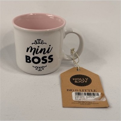 Holly & Joy Mini Boss Ceramic Coffee Mug Round Shape Novelty White Pink Interior