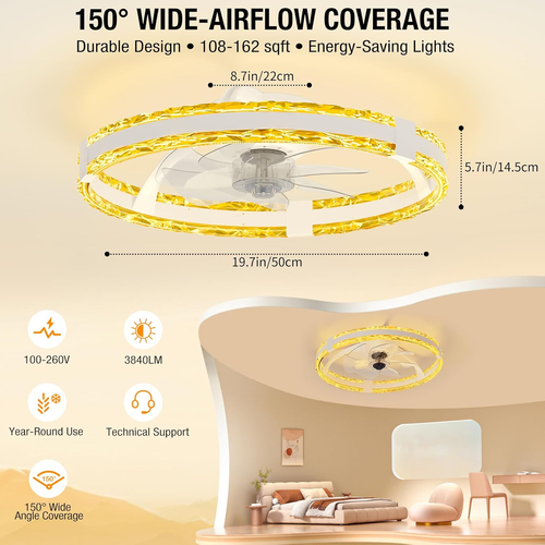 Ceiling Fans with Lights and Remote, 20'' Low Profile Flush Mount Ceiling Fan wi - Picture 7 of 12
