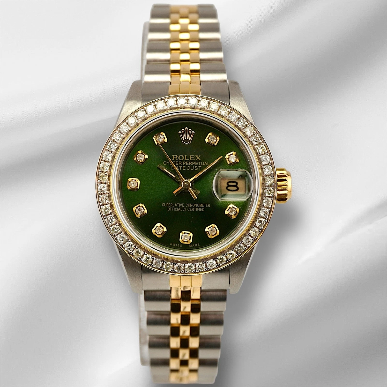 Rolex — Rolex Ladies Datejust 26mm 18k Gold & Steel Watch 1.25ct Diamonds Green Dial