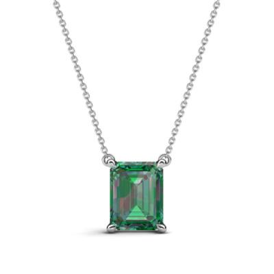 Smaragdform Lab Created Alexandrit Solitär Halskette 3ctw 14K Gold JP:289985