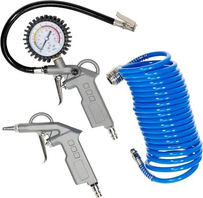 ISWEES Druckluft Set Reifenfüller Ausblaspistole 3 tlg. Druckprüfer Pistole Kompressor