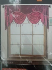 New Valance Swag Topper Window Curtain With Beads 58" X 20" Color Burgundy
