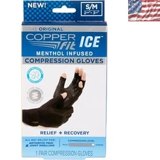 ICE Copper-Infused Compression Gloves with Menthol for Recovery - Black S/M