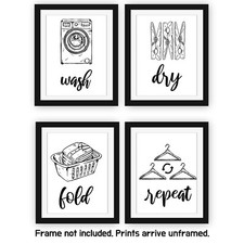 Laundry Room Signs Set of 4 Unframed-8x10Inches Wall Art Decor Prints, Unframed