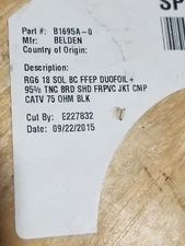 Belden 1695A Video Brilliance HD-SDI RG6 Coaxial Cable 4.5GHz Plenum Black /10ft