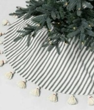 Hearth Hand Magnolia Christmas Tree Skirt Sour Cream / Green Stripe Ticking