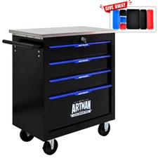 Mobile Tool Storage Cart with 4 Drawers Ball-Bearing Slides Brake Wheels 