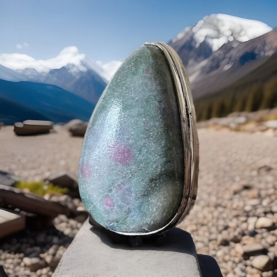 Anillo de piedras preciosas fucsita rubí talla 9 - chapado en plata de ley 925 - nuevo Foto 3 de 4