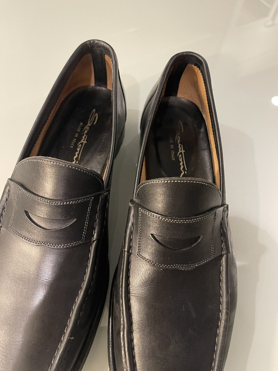 Santoni men’s black all leather loafers 10EE Carlos Black Leather Penny Loafer | Santoni main image 3
