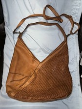 Sundance Catalog Woven Cognac Origami Shoulder /crossbody  Bag  Made In Italy