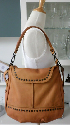 Fredsbruder Beuteltasche Schultertasche Shopper Hobo Tasche beige Leder NP200 