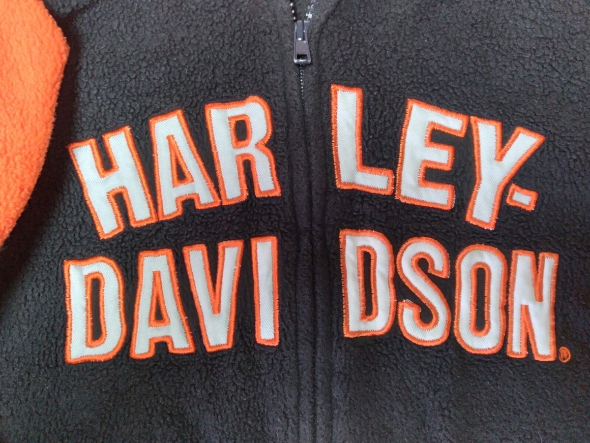 1985 Harley-Davidson Embroidered Orange Black White Fleece Hoodie