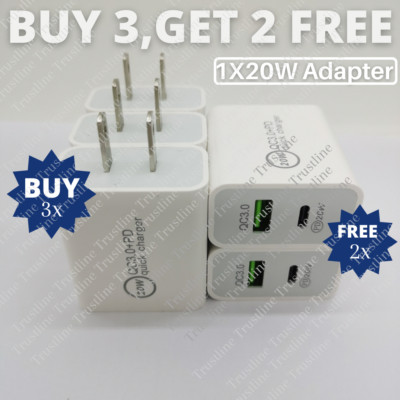 1X 20W Dual Port USB C QC Power Adapter Fast Charging Block For iPhone Samsung