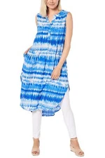 Attitudes by Renee V-Neck Sleeveless Duster Tunic Blue Multi