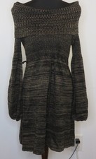 Calvin Klein Off Shoulder Sheath Dress M Brown Bishop Sleeve Sweater Career EUC