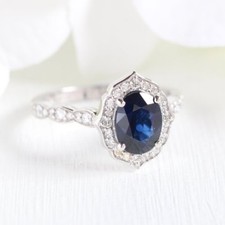 1ct Lab-Created Blue Sapphire Stylish Floral Engagement Ring White Gold Plated