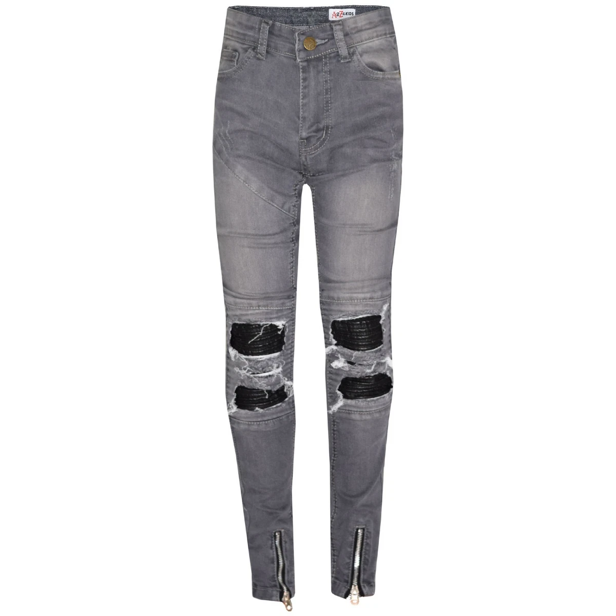Kids Boys Grey Stretchy Designer s Jeans Ripped Denim Skinny Pants