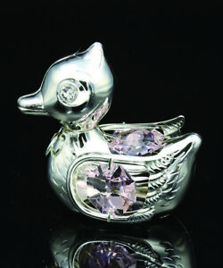 SWAROVSKI PINK CRYSTAL ELEMENT STUDDED DUCKLING FIGURINE ORNAMENT SILVER PLATED | eBay