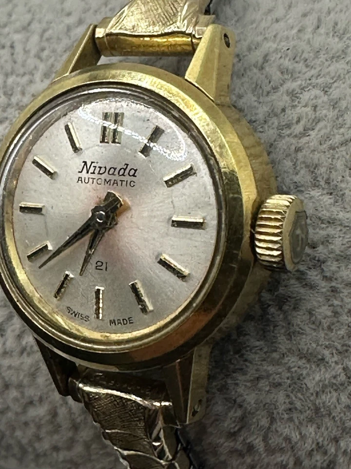 Nivada Automatic Womens Watch 21 Jewels Swiss Made Gold Plated 18MM 6" Vintage - Image 2 of 4