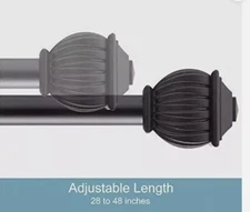 2-PK CURTAIN RODS 28"-48" KENNY DECORATIVE 5/8" ROD TAPERED SQUARE ENDS BLACK