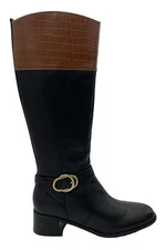 Marc Fisher Medium Calf Leather Boots Hailin Black/Brow Leather