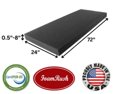 FoamRush 24"x 72" Charcoal High Density Upholstery Foam Seat Cushion Made in USA