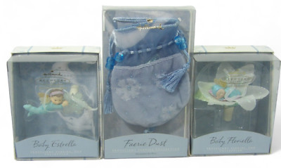 Hallmark 2002 Frostlight Faeries Too 2 Baby Faeries & 1 Faerie Dust Bag Ornament