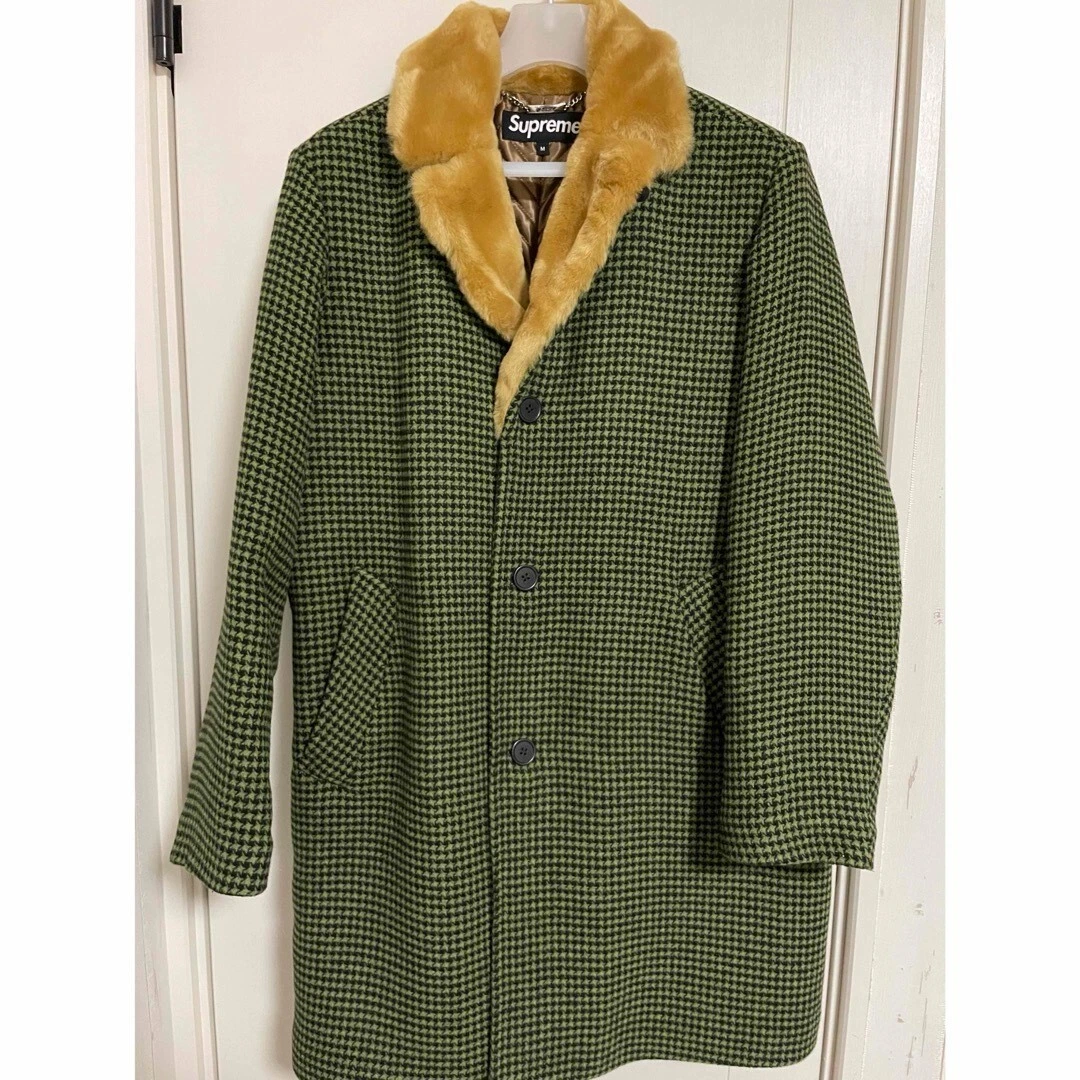 Manteau voiture col fourrure suprême manches longues vert pied de poule homme taille M de JP
