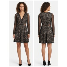 Express Black Lace Long Sleeve V-Neck A-Line Dress Women Size 8