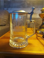 Glass Beer Stein Salem Ship Grand Turk 1786 ALWE W Germany Tankard Pewter Lid