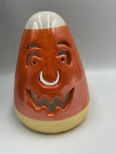 Vintage Walnut Creek Candy Corn Candle Holder Halloween Jack O'Lantern Tealight