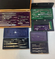 Vintage German Made  Drafting Sets  - LOT- Very Old , Leather Bound . 5 Sets