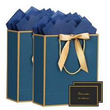 Gift Bag, 2PCS Gift Bags Large with Ribbon and 2 Greeting Cards 4 Tissue Pape...