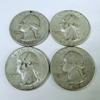 Washington Quarters, LOT OF 4 - 90% Silver 1932 - 1964, Circulated Coins #8686