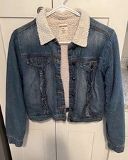 OLD NAVY Girl s Denim lined Coat With Ruffle Trim Size 14