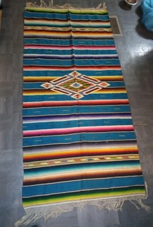 Mexican Wool Saltillo Serape Blanket W/Fringe Tassels Vintage (77"x38")