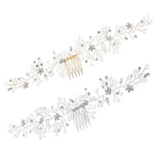 2 Pcs Wedding Crystal Hair Comb Bridal Accessories Silver Bride Side Combs