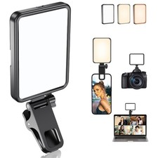Black Rechargeable Selfie Light Clip LED for Phone Camera Laptop, Makeup, Video