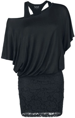 Black Premium by EMP Damen schwarzes Kleid im Double-Layer-Look mit Spitze
