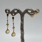 14k Yellow Gold Pierced Earrings 2pr Heart Studs Citrine Drops 1.58GR