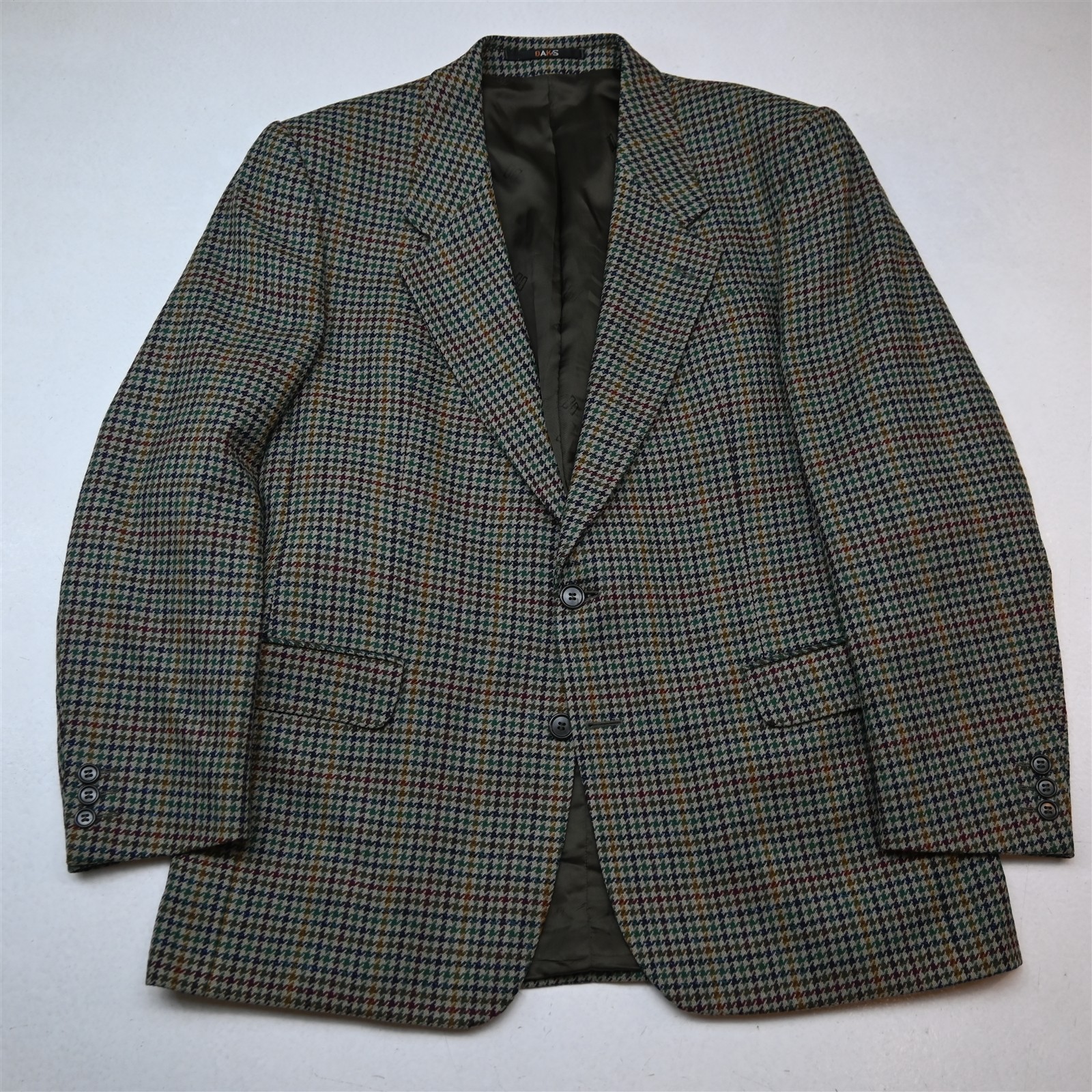 Vtg DAKS 42R Green Houndstooth Arthur Bell 100percent Wool Tweed Mens Jacket Blazer